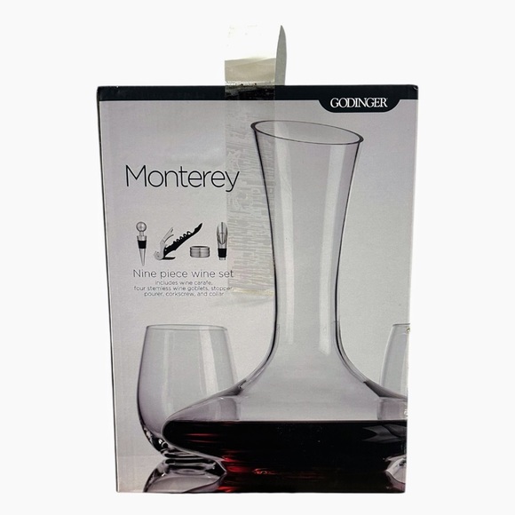 Godinger Monterey 9 Piece Wine Set - Decanter Glasses Corkscrew Stopper Pourer - Picture 2 of 11
